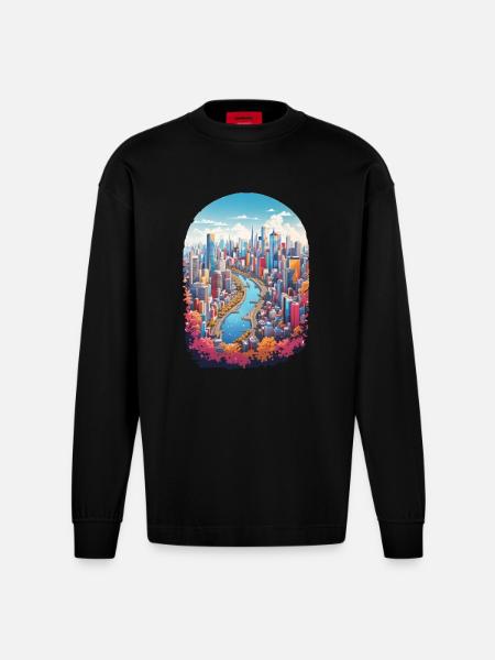 Paysage urbain - Manches longues bio épais oversize fabriqué en UE - SOLID BLACK