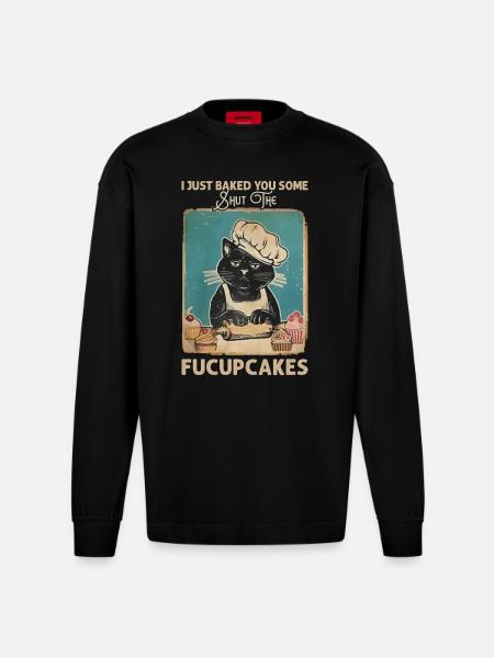 Funny Cat Saying graphic - Heavyweight Oversized Organic Longsleeve Shirt Made in EU - SOLID BLACK