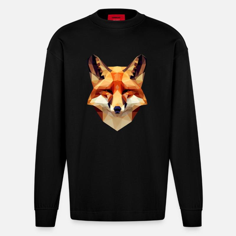 Intriguing Polygon Fox - Modern - Heavyweight Oversized Organic Longsleeve Shirt Made in EU - SOLID BLACK