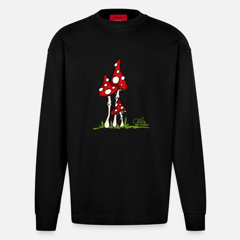 Muchotravky - Toadstools - Heavyweight Oversized Organic Longsleeve Shirt Made in EU - SOLID BLACK