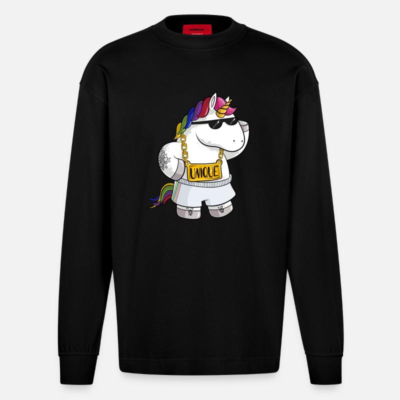 Unique Comic Einhorn - Heavyweight Oversized Organic Langarmshirt Made in EU - SOLID BLACK