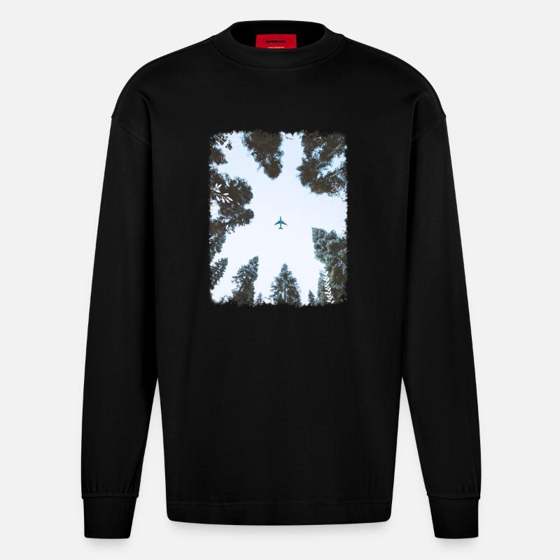 Wald & Flugzeug - Heavyweight Oversized Organic Langarmshirt Made in EU - SOLID BLACK