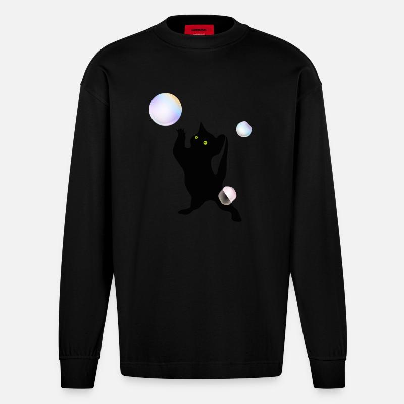 Katze entdeckt Blasen - Heavyweight Oversized Organic Langarmshirt Made in EU - SOLID BLACK