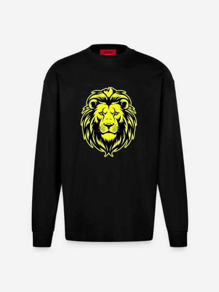 Lion Head Portrait Icon - Heavyweight Oversized Organic Longsleeve Shirt Made in EU - SOLID BLACK