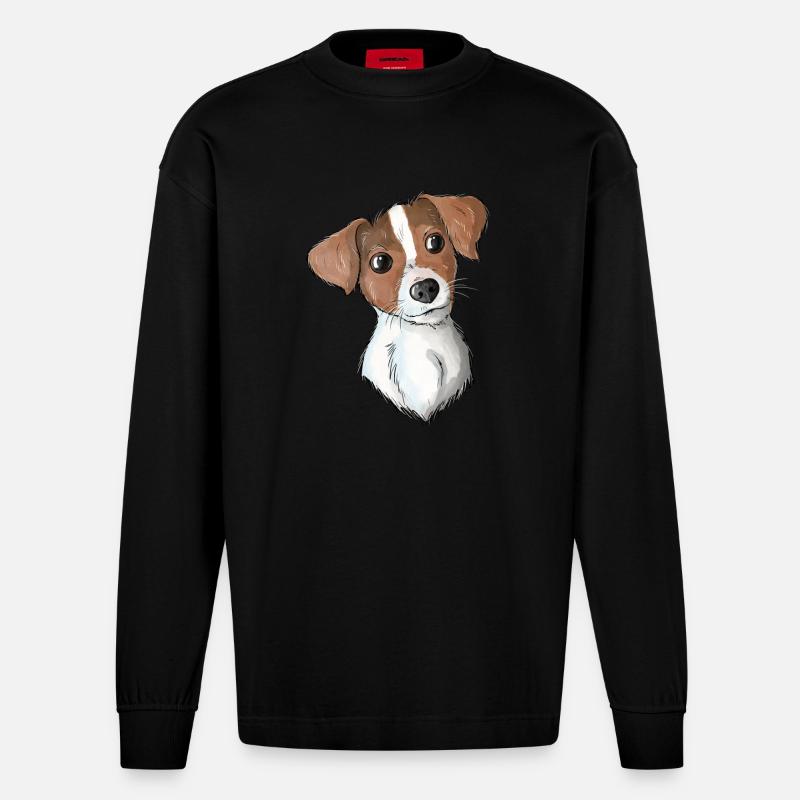 Jack Russell Pattern 4 - Heavyweight Oversized Organic Langarmshirt Made in EU - SOLID BLACK