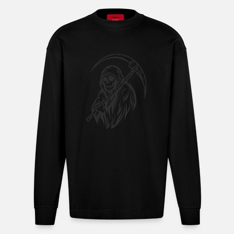 Der Tod und sein Werkzeug - Heavyweight Oversized Organic Langarmshirt Made in EU - SOLID BLACK