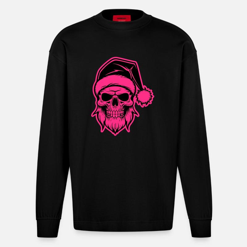 Crâne de Père Noël - Manches longues bio épais oversize fabriqué en UE - SOLID BLACK