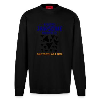 Haifischzähne Sammler Fossilienjagd Paläontologie - Heavyweight Oversized Organic Langarmshirt Made in EU - SOLID BLACK - Vorne