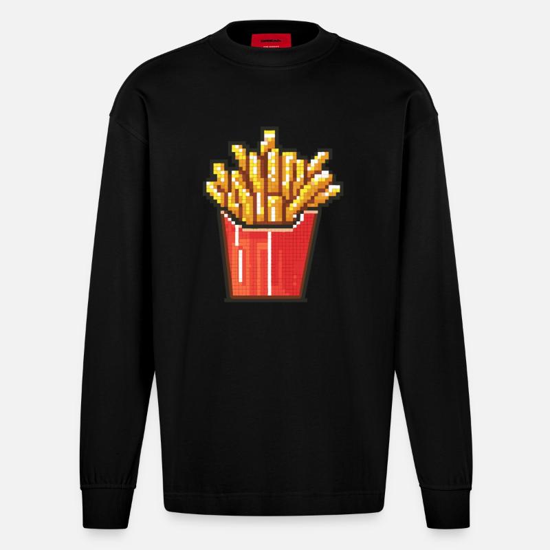Pommes Pixel Symbol - Heavyweight Oversized Organic Langarmshirt Made in EU - SOLID BLACK