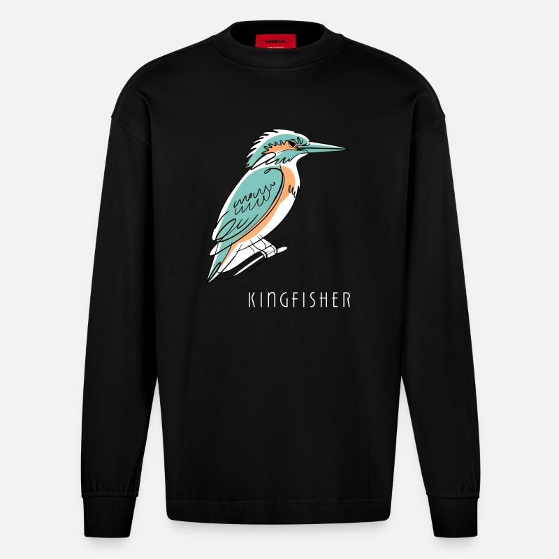 Martin-pêcheur Eisvogel - Manches longues bio épais oversize fabriqué en UE - SOLID BLACK