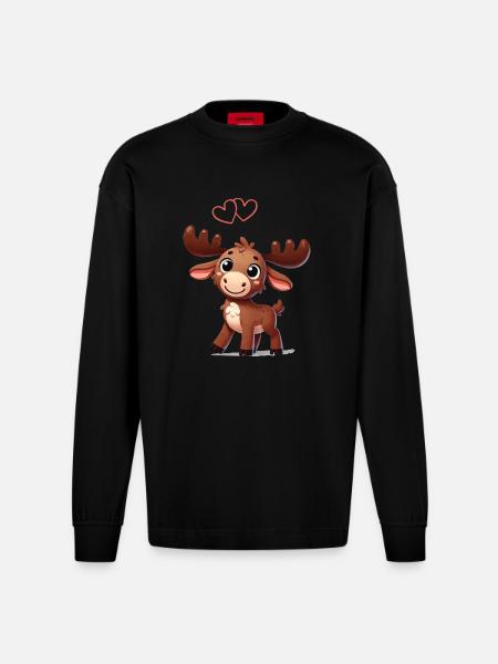 Moose Comic Love - Heavyweight Oversized Organic Longsleeve Shirt Made in EU - SOLID BLACK