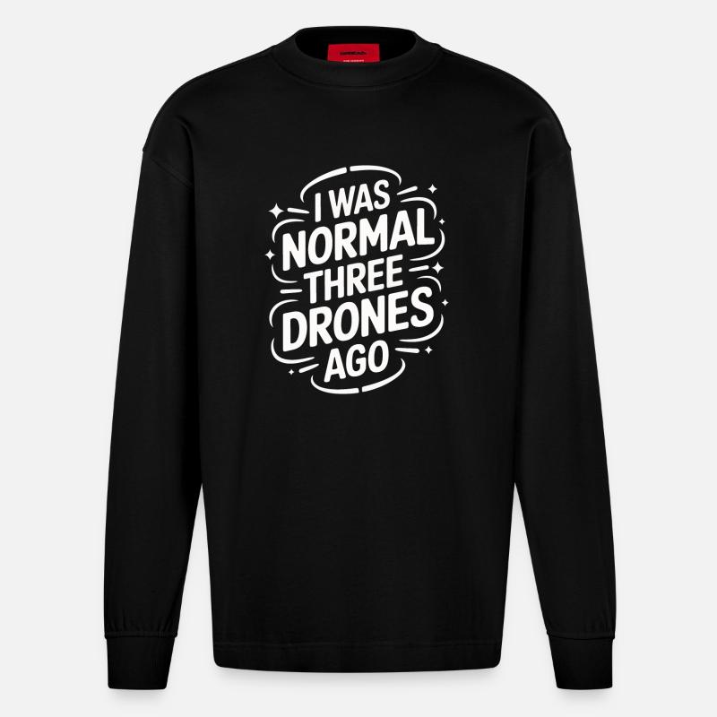 Drones Pilot Quadcopter Drone - Heavyweight Oversized Organic Longsleeve Shirt Made in EU - SOLID BLACK