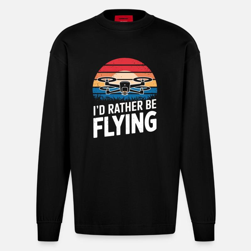 Dronen Pilot Quadrocopter Drone - Heavyweight Oversized Organic Langarmshirt Made in EU - SOLID BLACK