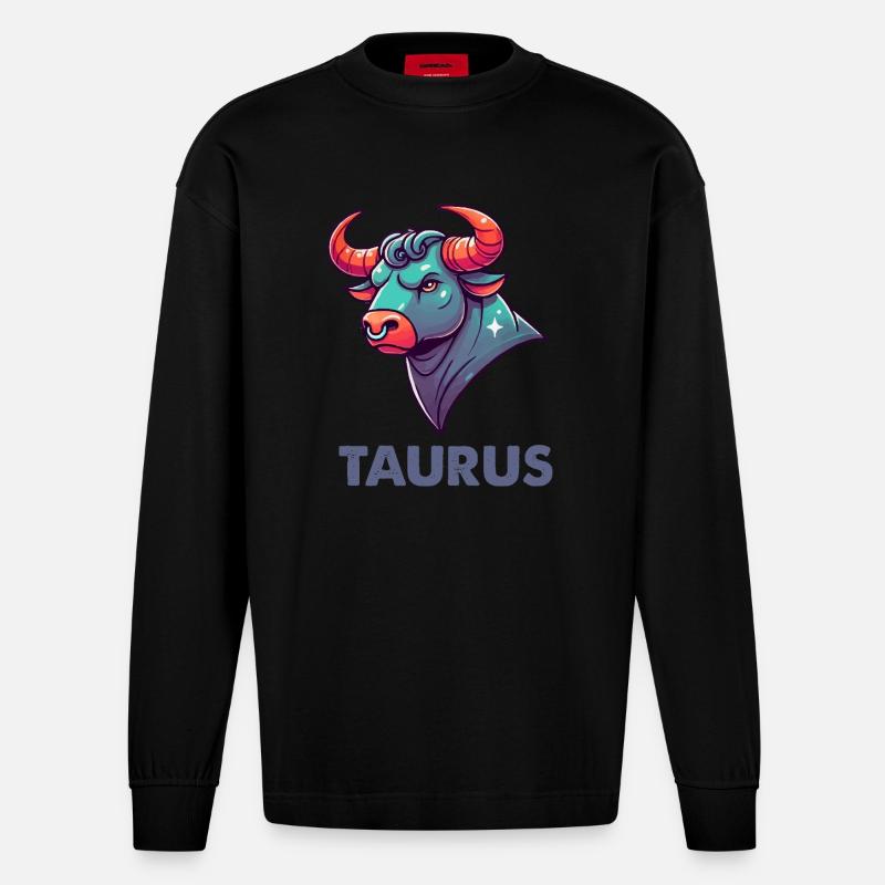 stier cartoon - Heavyweight Oversized Organic Langarmshirt Made in EU - SOLID BLACK