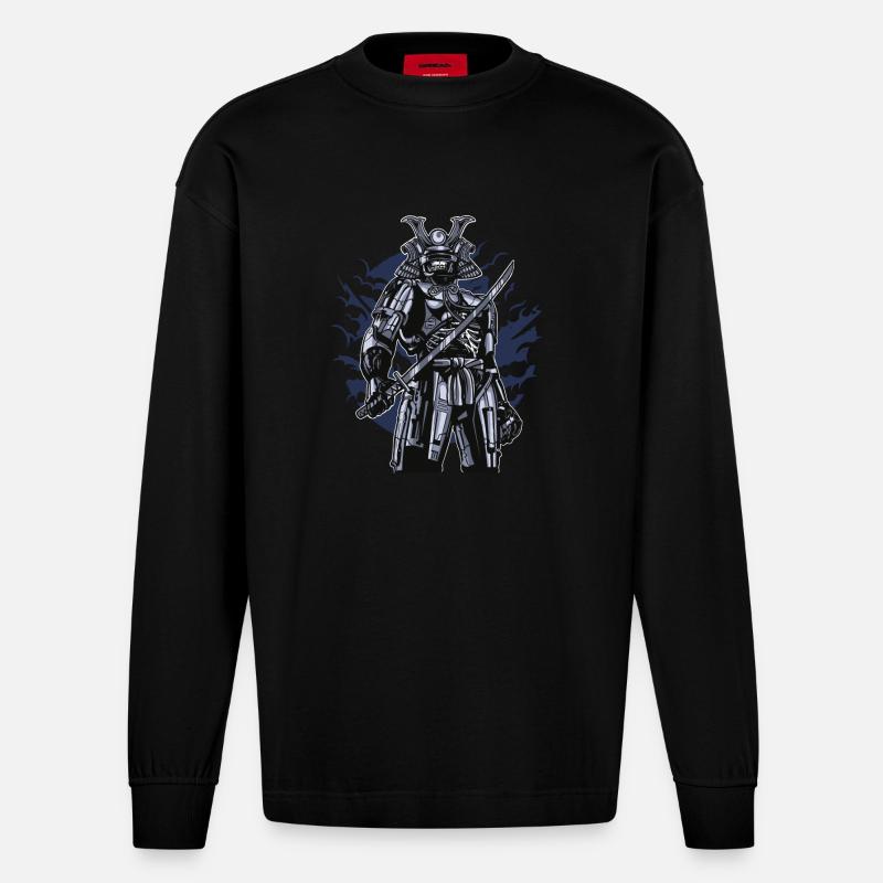 Robot Samurai - Heavyweight Oversized Organic Langarmshirt Made in EU - SOLID BLACK