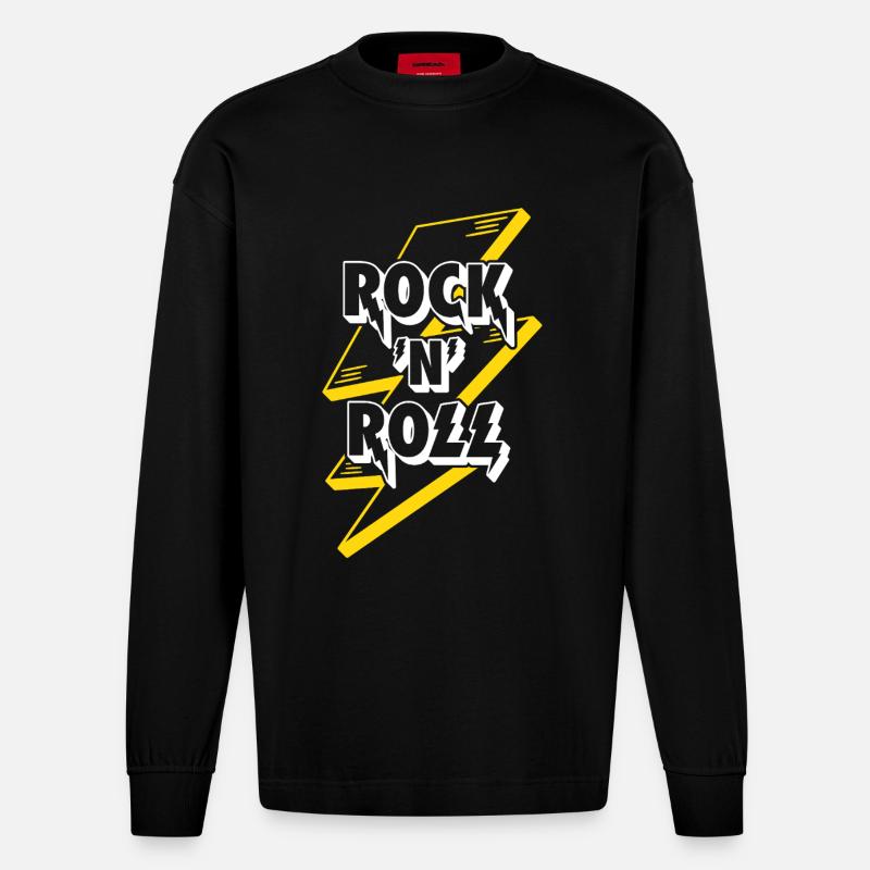 Logo texte rock’n’roll avec éclair - Manches longues bio épais oversize fabriqué en UE - SOLID BLACK