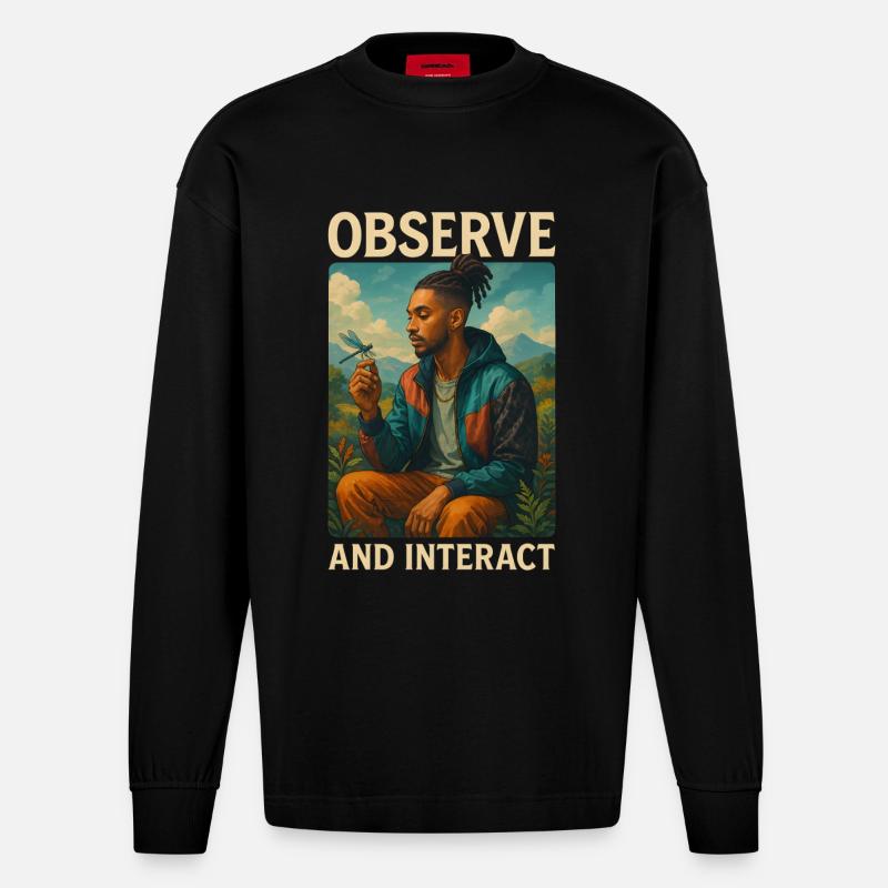 Observer et interagir - Manches longues bio épais oversize fabriqué en UE - SOLID BLACK