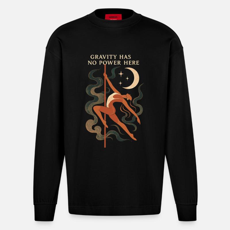 Schwebende Pole-Dance-Frau – Gravity has no power - Heavyweight Oversized Organic Langarmshirt Made in EU - SOLID BLACK