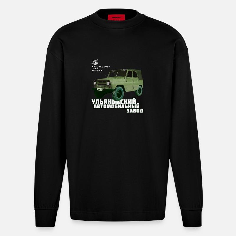 UAZ Jeep - Heavyweight Oversized Organic Langarmshirt Made in EU - SOLID BLACK