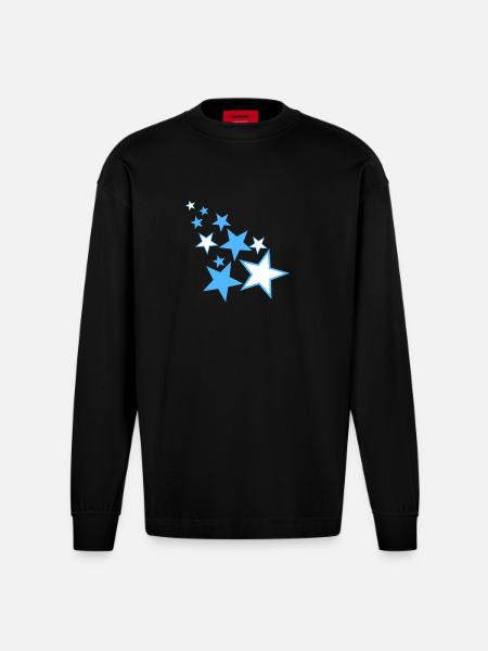 Blauer Sternregen/Blue Starrain - Heavyweight Oversized Organic Langarmshirt Made in EU - SOLID BLACK