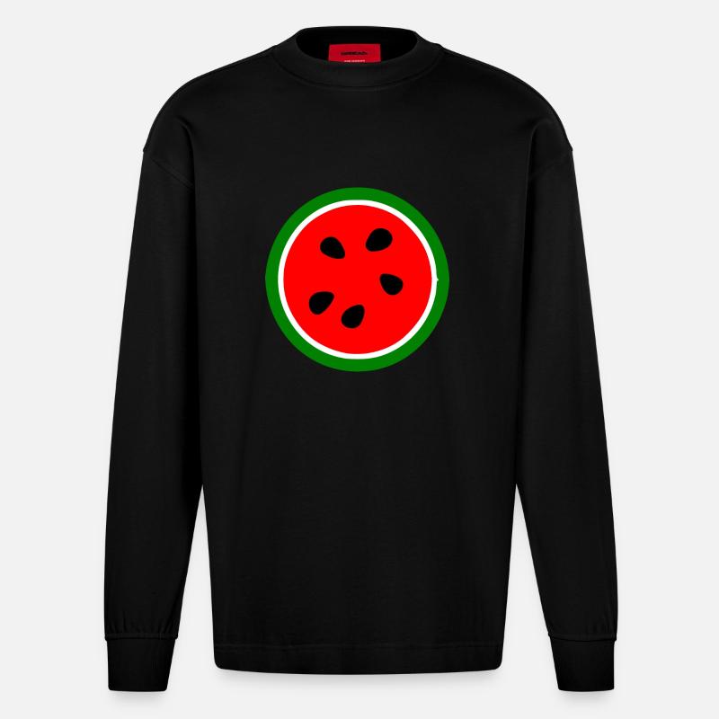 Wassermelone - Heavyweight Oversized Organic Langarmshirt Made in EU - SOLID BLACK