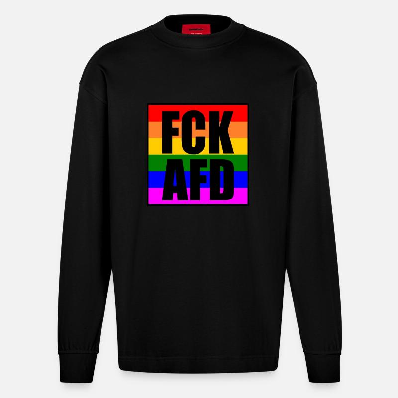 Fck afd - Heavyweight Oversized Organic Langarmshirt Made in EU - SOLID BLACK