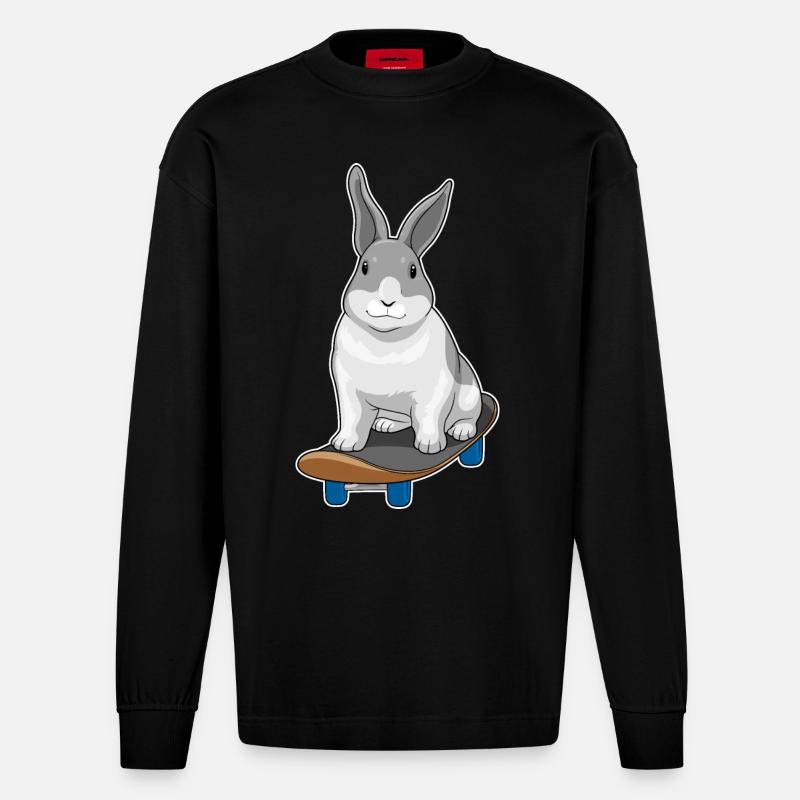 Rabbit Skater Skateboard - Manches longues bio épais oversize fabriqué en UE - SOLID BLACK