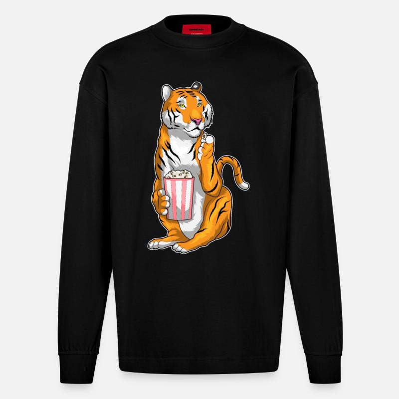 Tiger Popcorn - Heavyweight Oversized Organic Langarmshirt Made in EU - SOLID BLACK