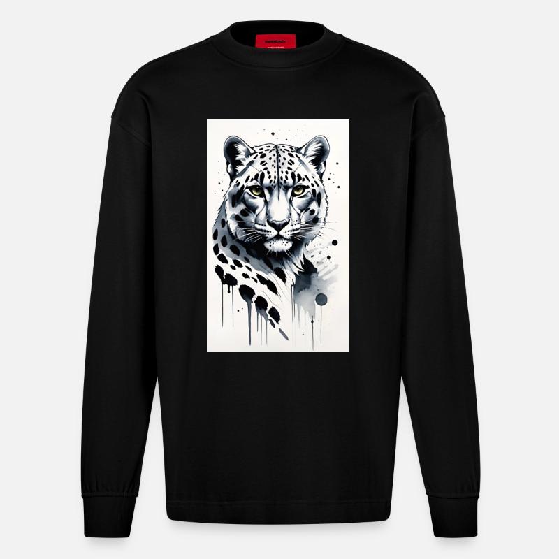 Schneeleopard | Leopard | Raubtier - Heavyweight Oversized Organic Langarmshirt Made in EU - SOLID BLACK