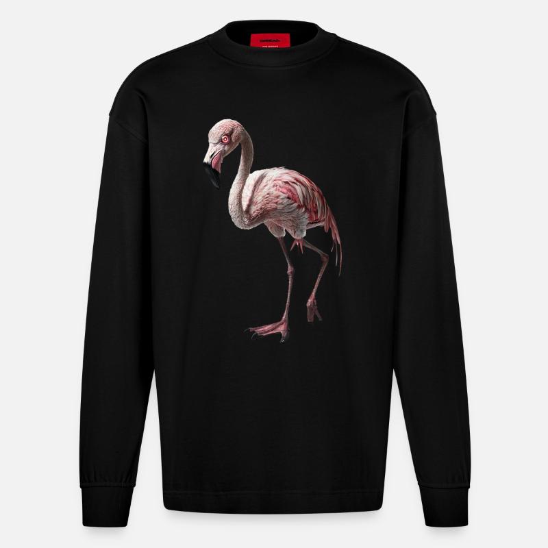 Flamingo - Heavyweight Oversized Organic Langarmshirt Made in EU - SOLID BLACK