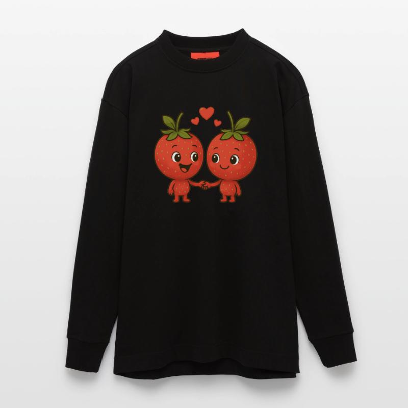 Fraises avec cœurs Manches longues bio épais oversize fabriqué en UE