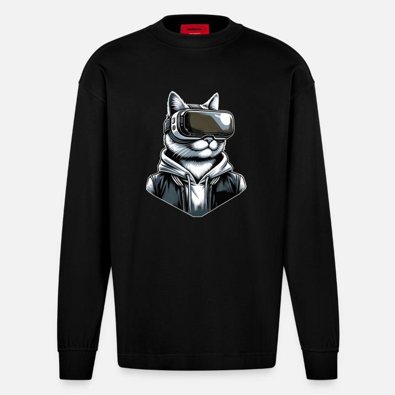 Katze VR-Brille Virtual Reality - Heavyweight Oversized Organic Langarmshirt Made in EU - SOLID BLACK