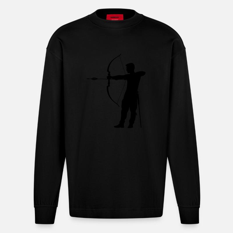 Bogenschießen Mann Silhouette - Heavyweight Oversized Organic Langarmshirt Made in EU - SOLID BLACK