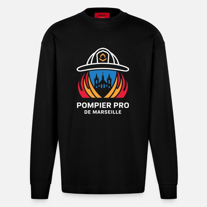 Pompier Pro de Marseille - Manches longues bio épais oversize fabriqué en UE - SOLID BLACK