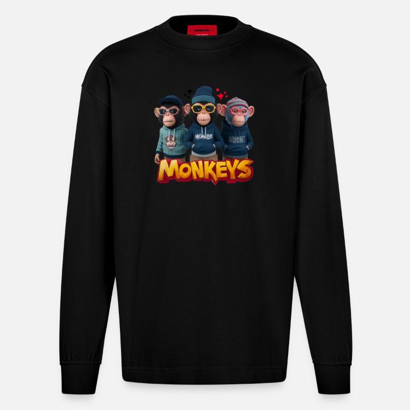 Monkeys 2 - Manches longues bio épais oversize fabriqué en UE - SOLID BLACK