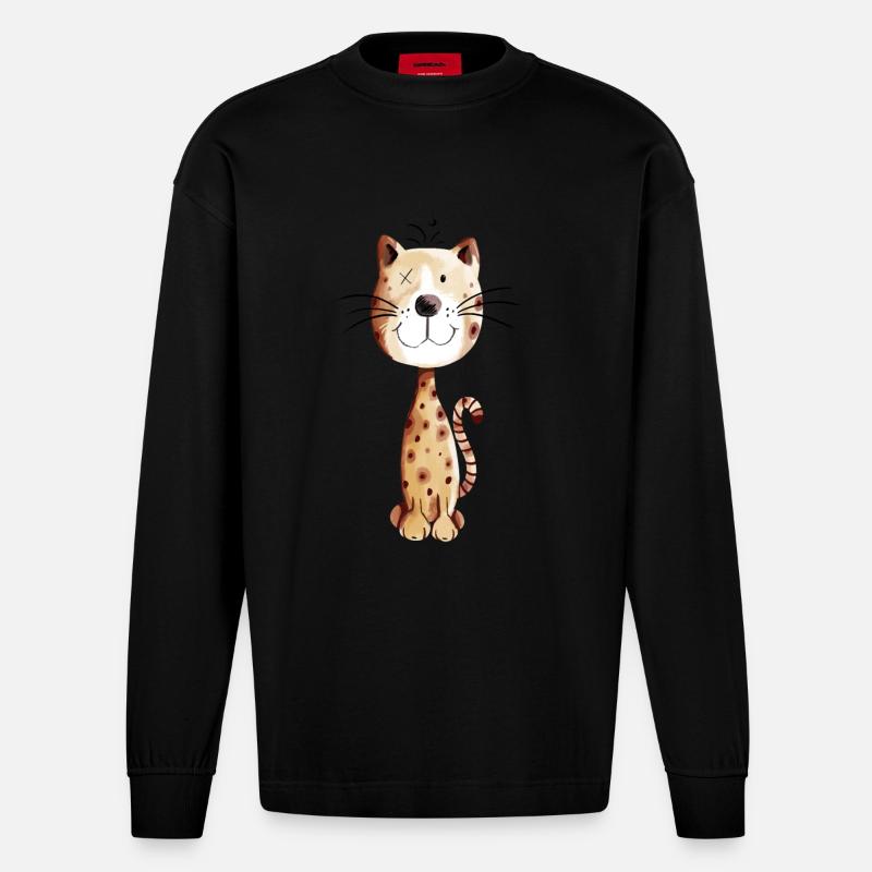 Kleine Katze - Katzen Comic - Heavyweight Oversized Organic Langarmshirt Made in EU - SOLID BLACK