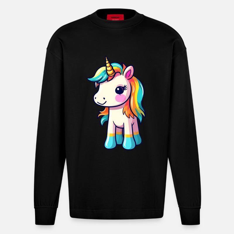 Einhorn-Pride-Design | Einhorn | Regenbogen - Heavyweight Oversized Organic Langarmshirt Made in EU - SOLID BLACK