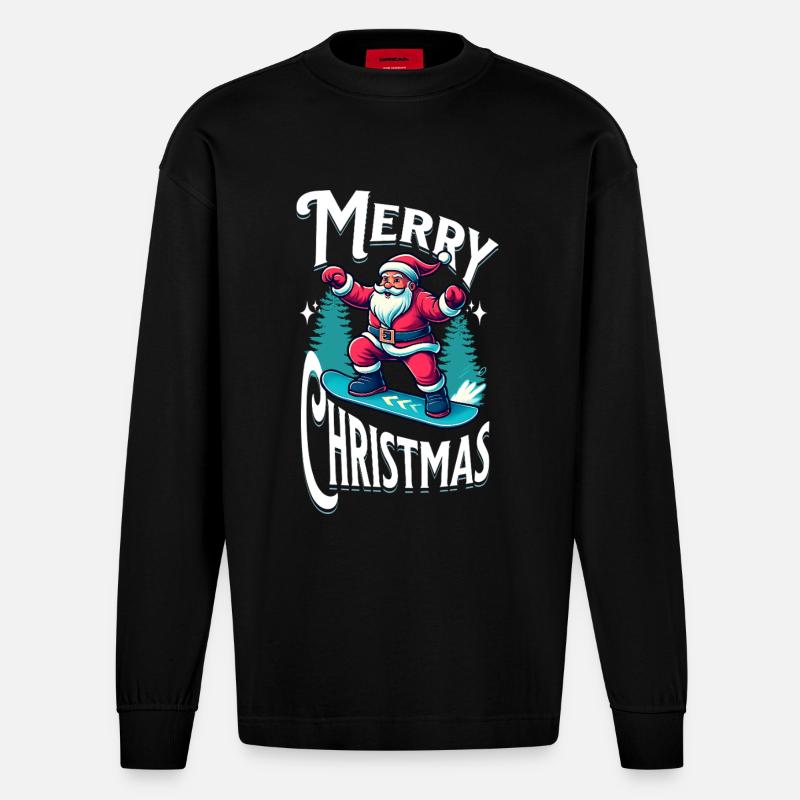 Le Père Noël du snowboard - Manches longues bio épais oversize fabriqué en UE - SOLID BLACK