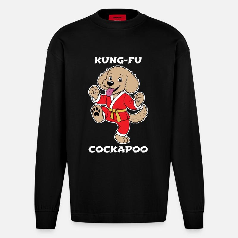 Cockapoo Kung-Fu - Manches longues bio épais oversize fabriqué en UE - SOLID BLACK