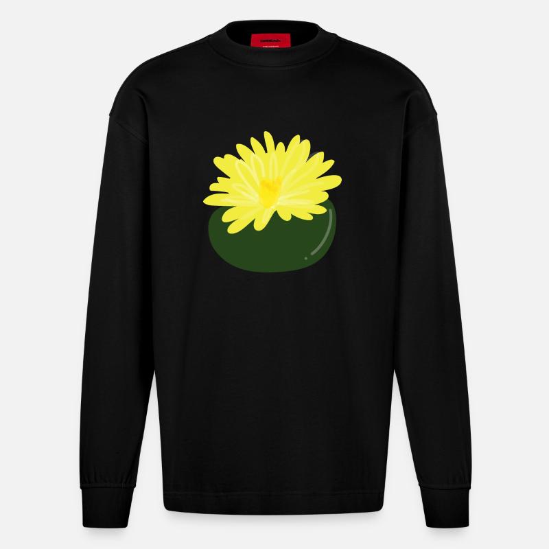 Fleur de Lithops1 - Manches longues bio épais oversize fabriqué en UE - SOLID BLACK