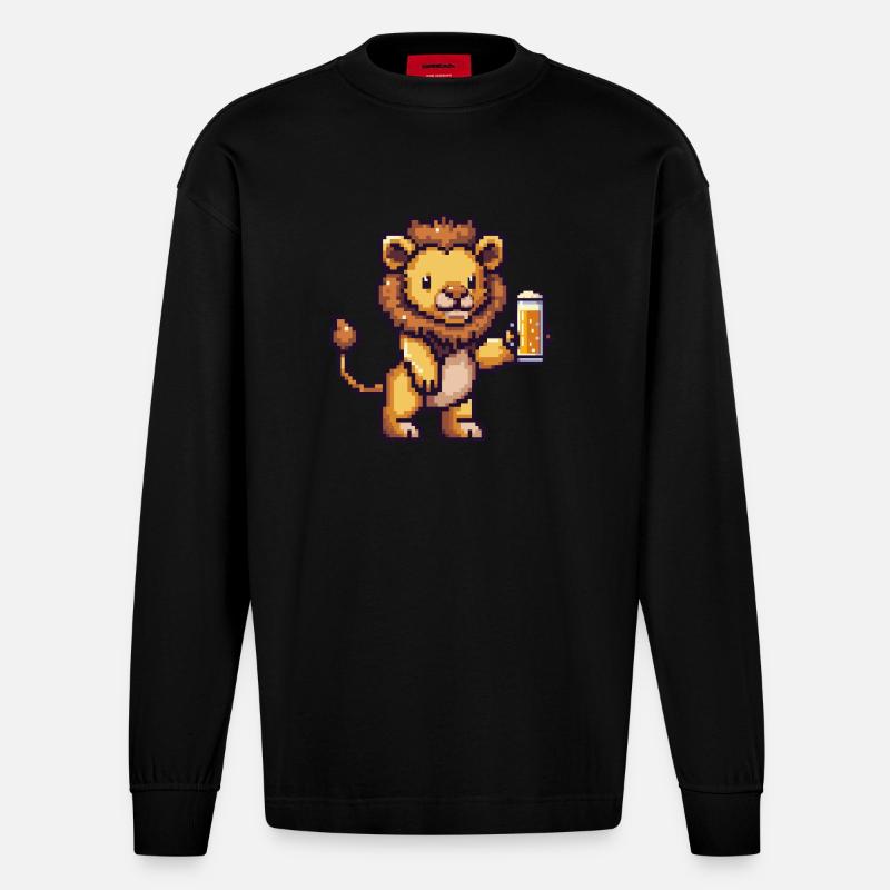 Löwe Bier Pixel - Heavyweight Oversized Organic Langarmshirt Made in EU - SOLID BLACK