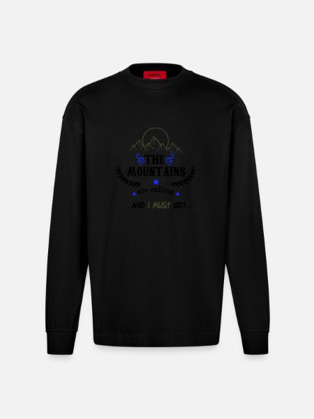 the mountains are calling 02 - Heavyweight Oversized Organic Longsleeve Shirt Made in EU - SOLID BLACK