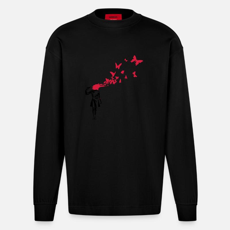 Butterfly Suicide - Heavyweight Oversized Organic Langarmshirt Made in EU - SOLID BLACK