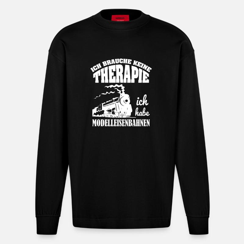 Modelleisenbahn - Heavyweight Oversized Organic Langarmshirt Made in EU - SOLID BLACK