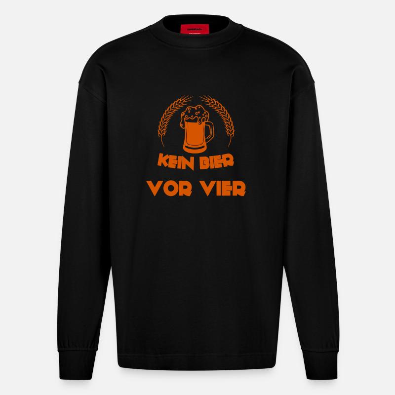 Kein Bier vor Vier - Heavyweight Oversized Organic Langarmshirt Made in EU - SOLID BLACK