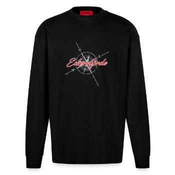 Eckernförde Kompass rot - Heavyweight Oversized Organic Langarmshirt Made in EU - SOLID BLACK - Vorne