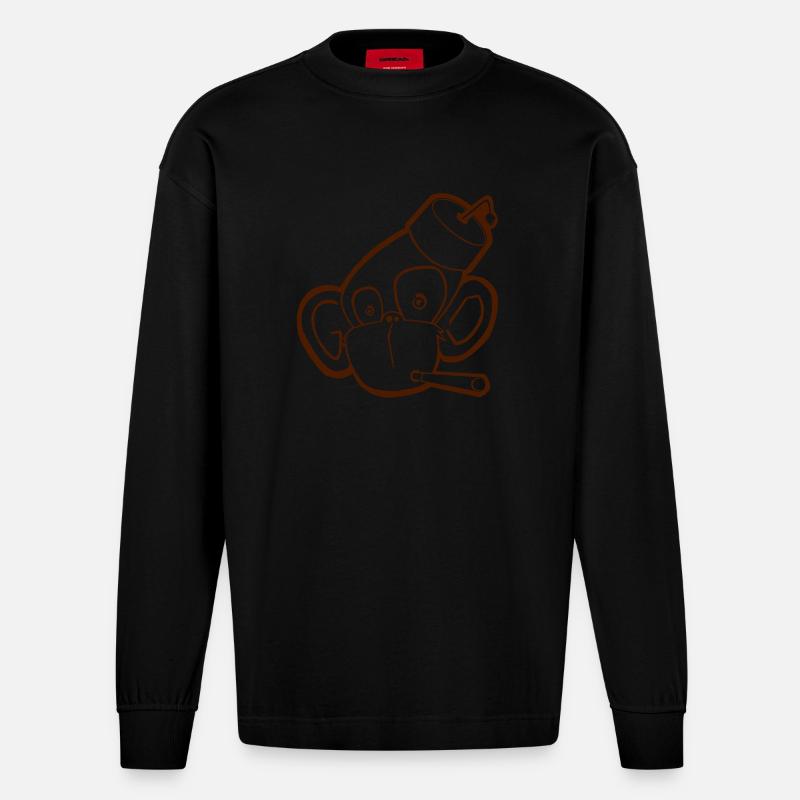 Affe mit Zigarette (Kontur) - Heavyweight Oversized Organic Langarmshirt Made in EU - SOLID BLACK