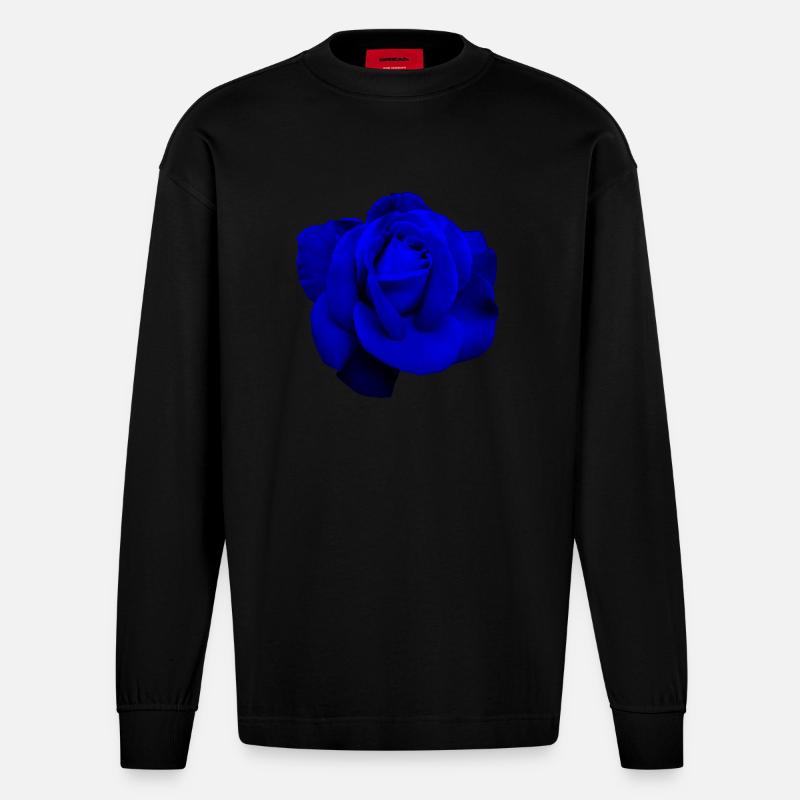 Blaue Rose - Heavyweight Oversized Organic Langarmshirt Made in EU - SOLID BLACK