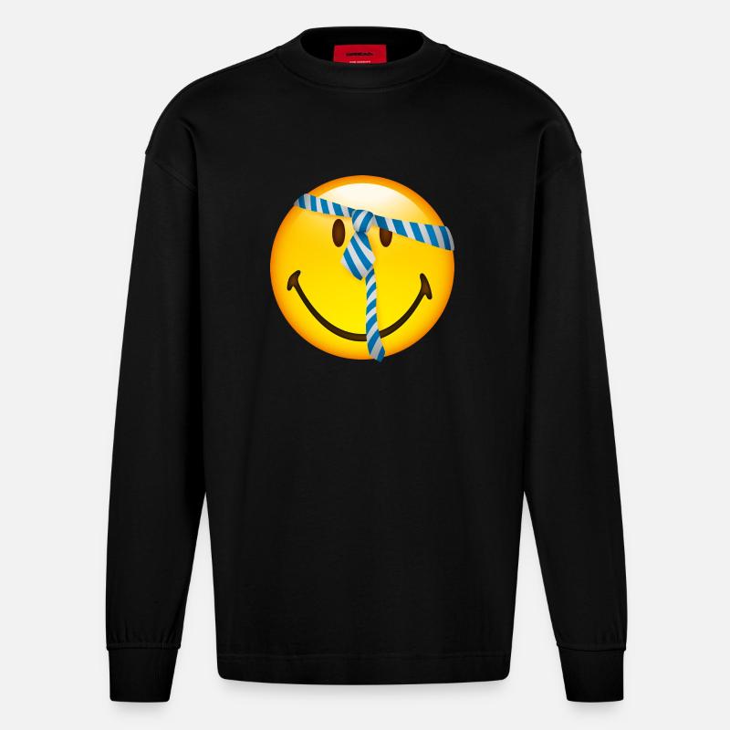 Smiley Glossy Tie - Heavyweight Oversized Organic Langarmshirt Made in EU - SOLID BLACK