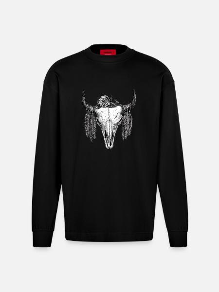 Skull Tattoo II - Heavyweight Oversized Organic Longsleeve Shirt Made in EU - SOLID BLACK